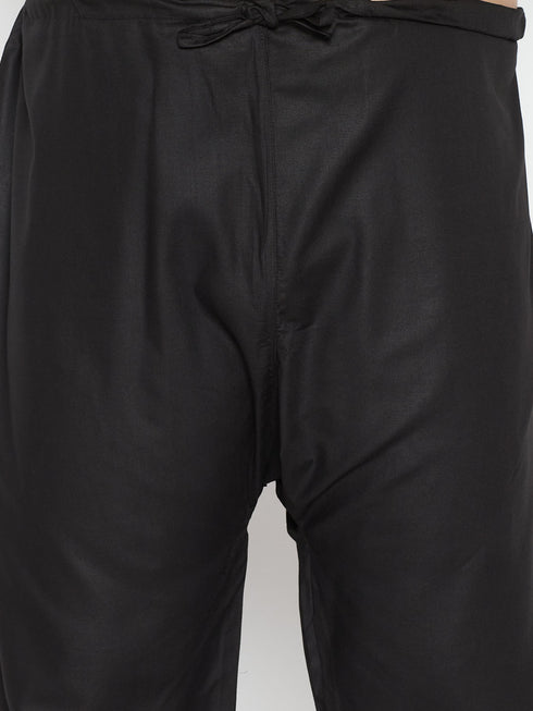 Men's Plus Size Black Cotton Blend Pathani Set