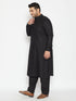 Men's Plus Size Black Cotton Blend Pathani Set