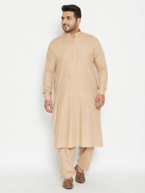 Men's Plus Size Light Brown Cotton Blend Pathani Set