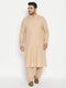 Men's Plus Size Light Brown Cotton Blend Pathani Set