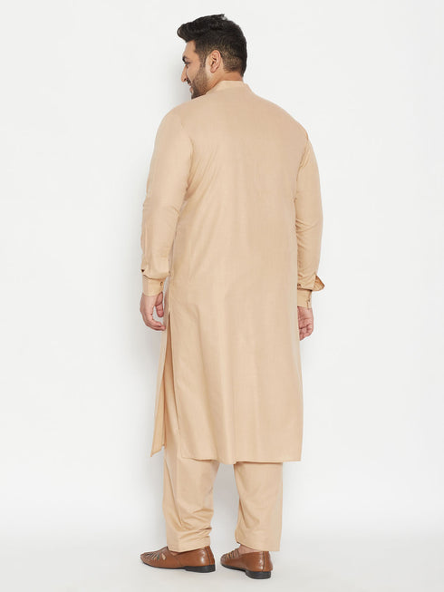 Men's Plus Size Light Brown Cotton Blend Pathani Set