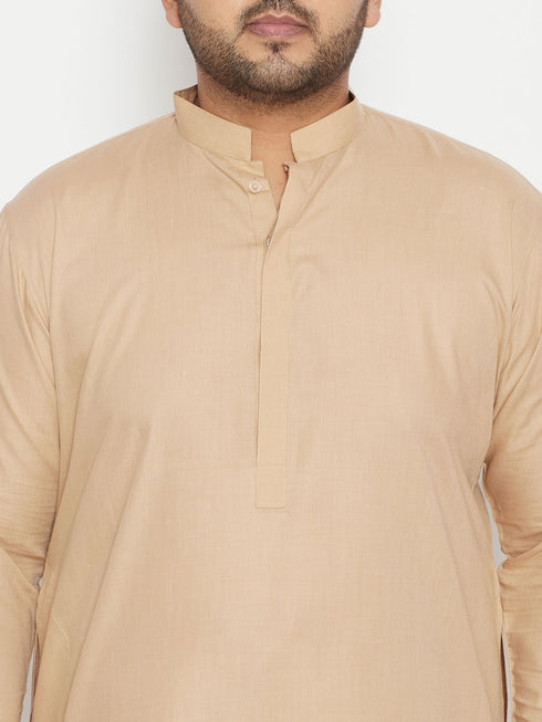 Men's Plus Size Light Brown Cotton Blend Pathani Set