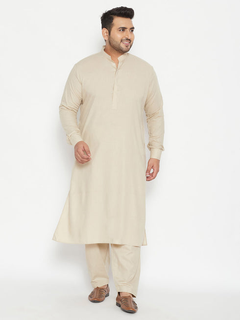 Men's Plus Size Green Cotton Blend Pathani Set