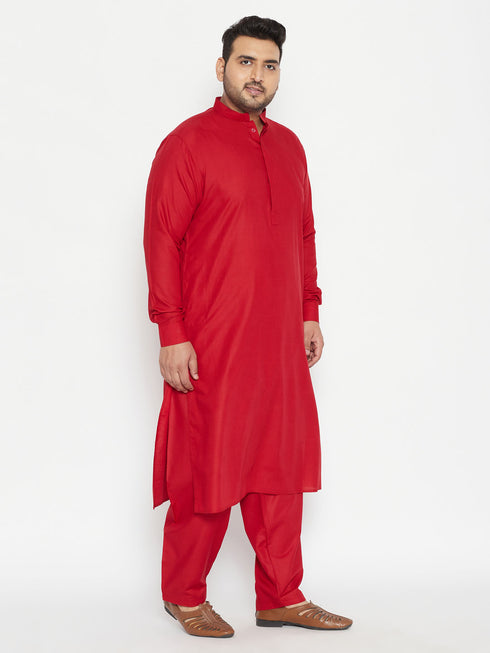 Men's Plus Size Maroon Cotton Blend Pathani Set