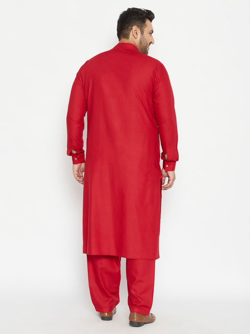 Men's Plus Size Maroon Cotton Blend Pathani Set