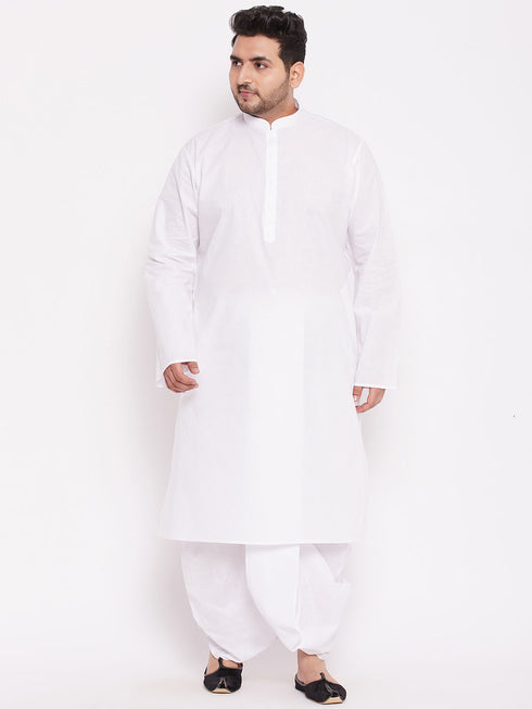 Men's Plus Size White Cotton Kurta And Dhoti Set