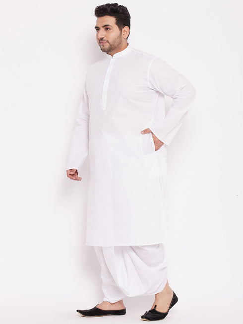 Men's Plus Size White Cotton Kurta And Dhoti Set