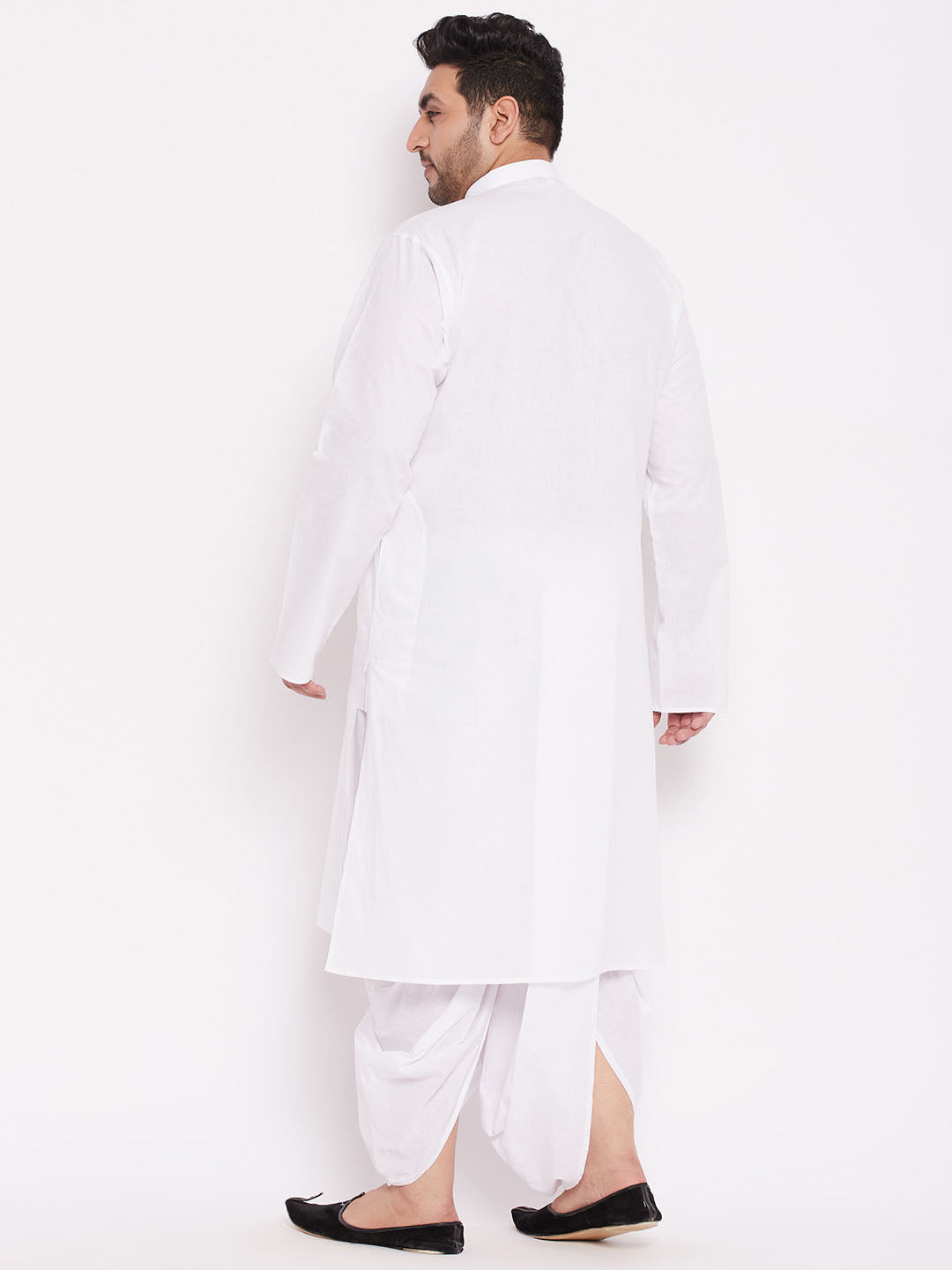 Men's Plus Size White Cotton Kurta And Dhoti Set