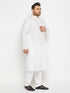 Men's Plus Size White Cotton Kurta And Cotton Pant Style Pyjama Set