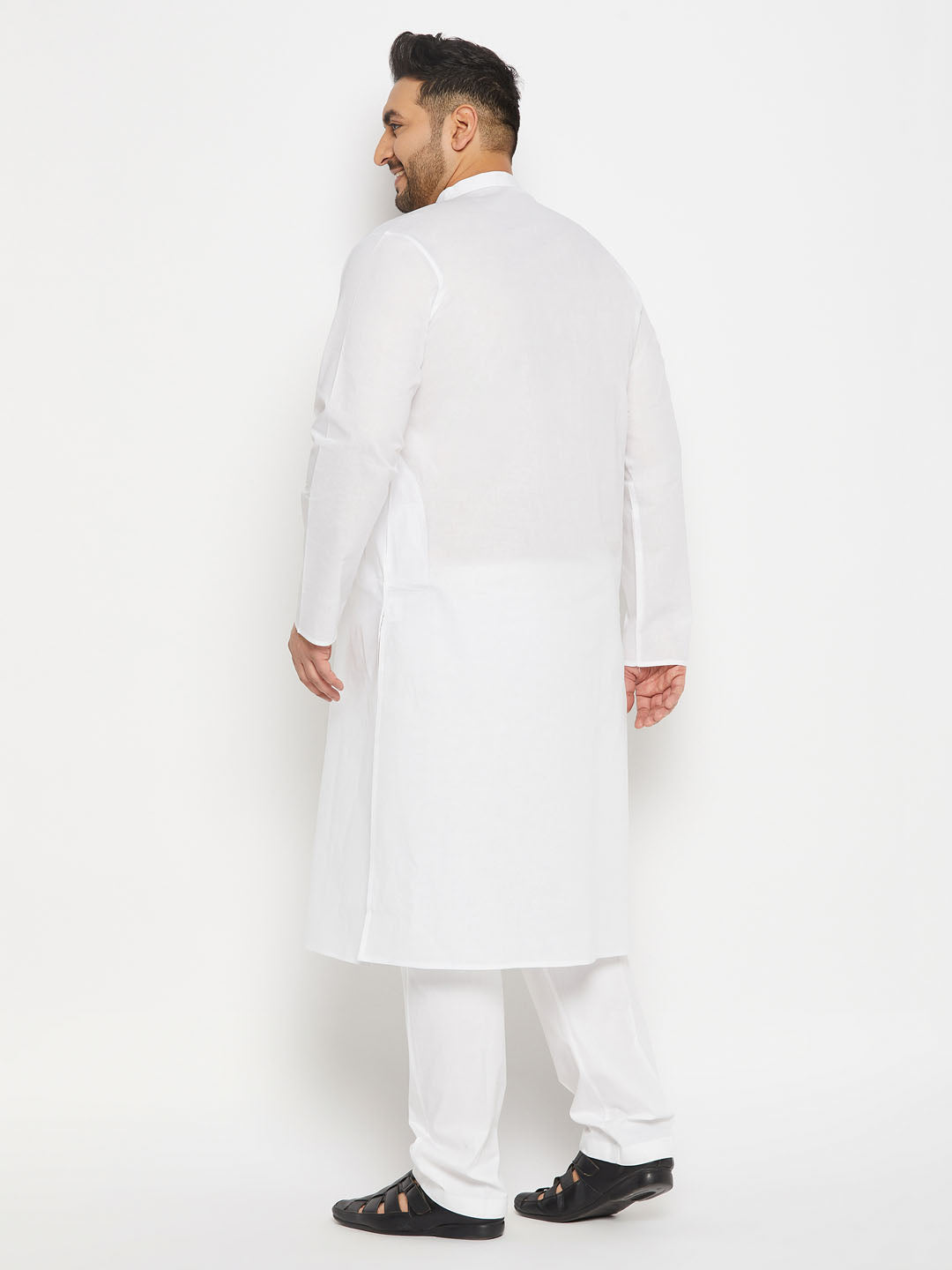 Men's Plus Size White Cotton Kurta And Cotton Pant Style Pyjama Set