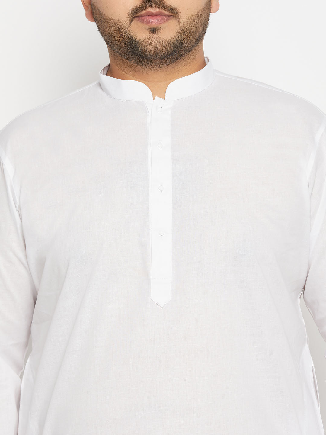Men's Plus Size White Cotton Kurta And Cotton Pant Style Pyjama Set