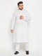 Men's Plus Size White Cotton Kurta And Cotton Pant Style Pyjama Set