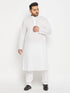 Men's Plus Size White Cotton Kurta And Cotton Pant Style Pyjama Set