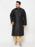 Men's Plus Size Black Silk Blend Kurta And Gold Dhoti Set