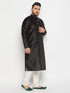 Men's Plus Size Black Silk Blend Kurta And Cream Pant Style Pyjama Set
