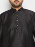 Men's Plus Size Black Silk Blend Kurta And Cream Pant Style Pyjama Set
