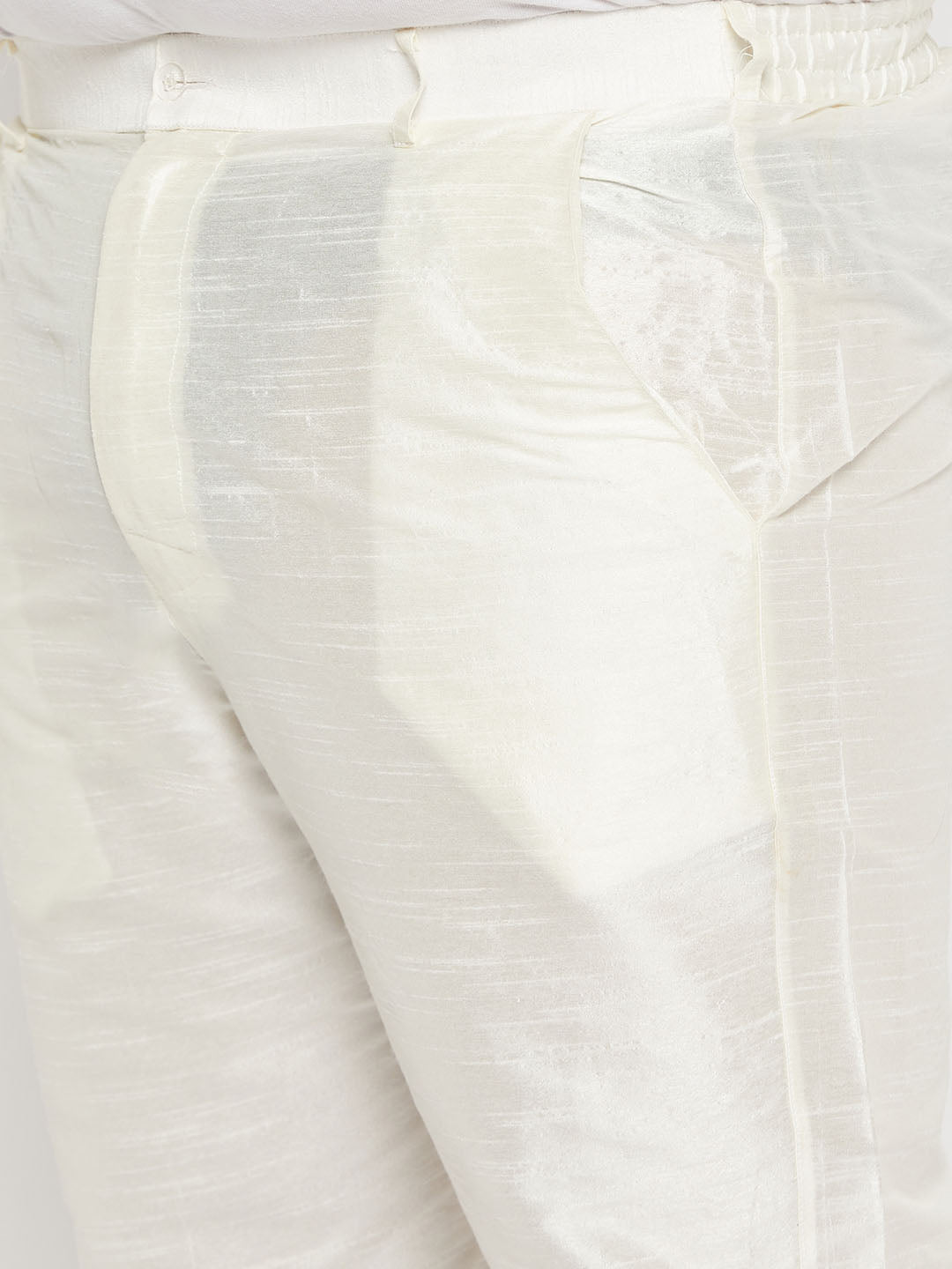 Men's Plus Size Black Silk Blend Kurta And Cream Pant Style Pyjama Set