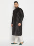 Men's Plus Size Black Silk Blend Kurta And Cream Pant Style Pyjama Set