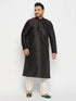 Men's Plus Size Black Silk Blend Kurta And Cream Pant Style Pyjama Set