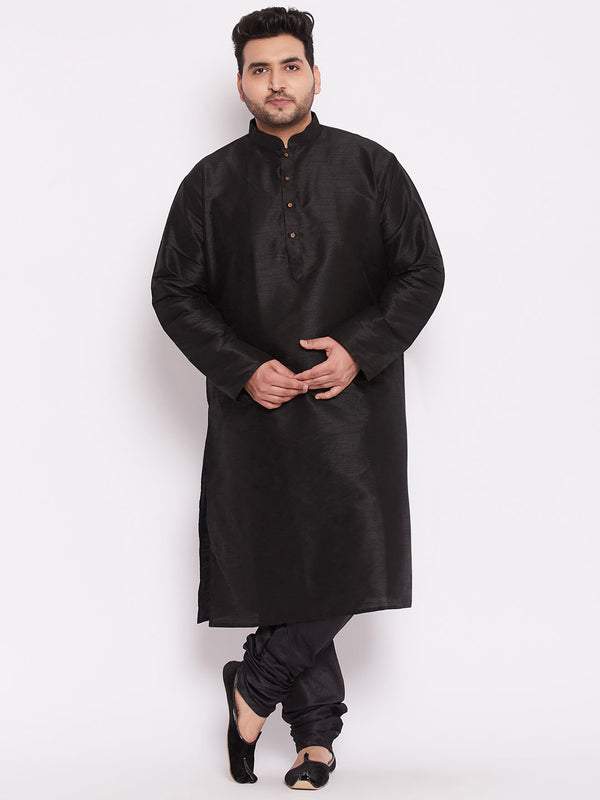 Men's Plus Size Black Cotton Silk Blend Kurta And Pyjama Set