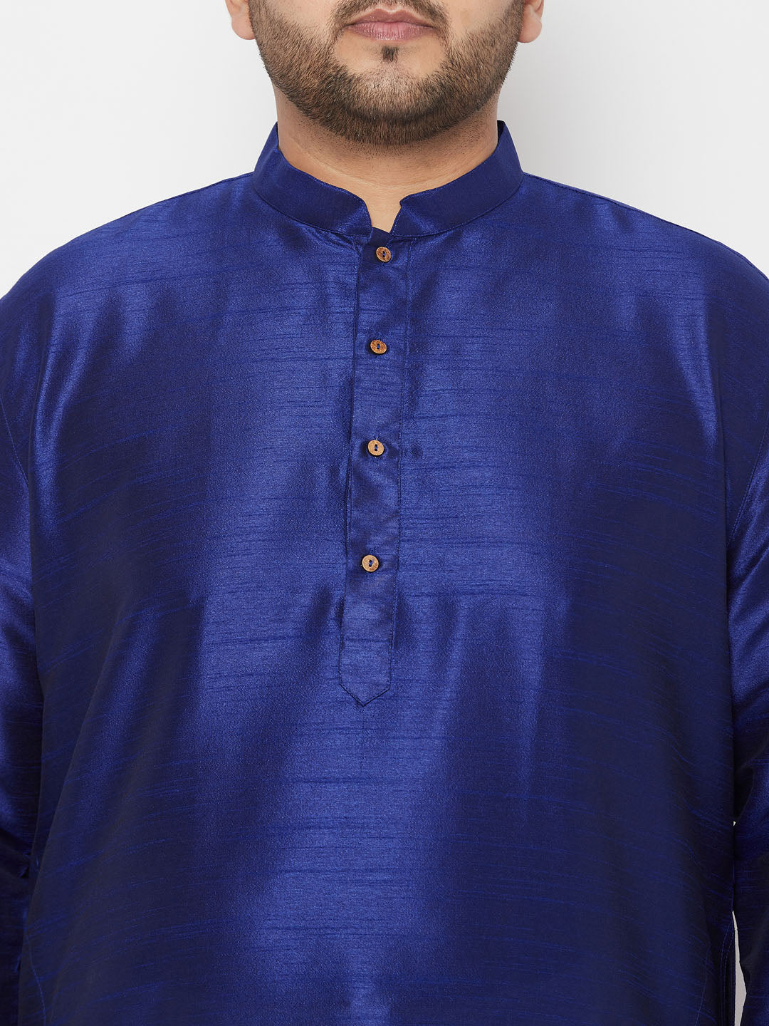 Men's Plus Size Dark Blue Silk Blend Kurta And White Dhoti Set
