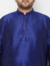 Men's Plus Size Dark Blue Silk Blend Kurta And White Dhoti Set