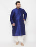 Men's Plus Size Dark Blue Silk Blend Kurta And White Dhoti Set