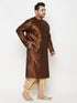 Men's Plus Size Coffee Silk Blend Kurta And Gold Dhoti Set