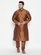 Men's Plus Size Coffee Brown Silk Blend Kurta Pyjama Set
