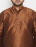 Men's Plus Size Coffee Brown And Gold Silk Blend Kurta Pyjama Set