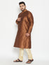 Men's Plus Size Coffee Brown And Gold Silk Blend Kurta Pyjama Set