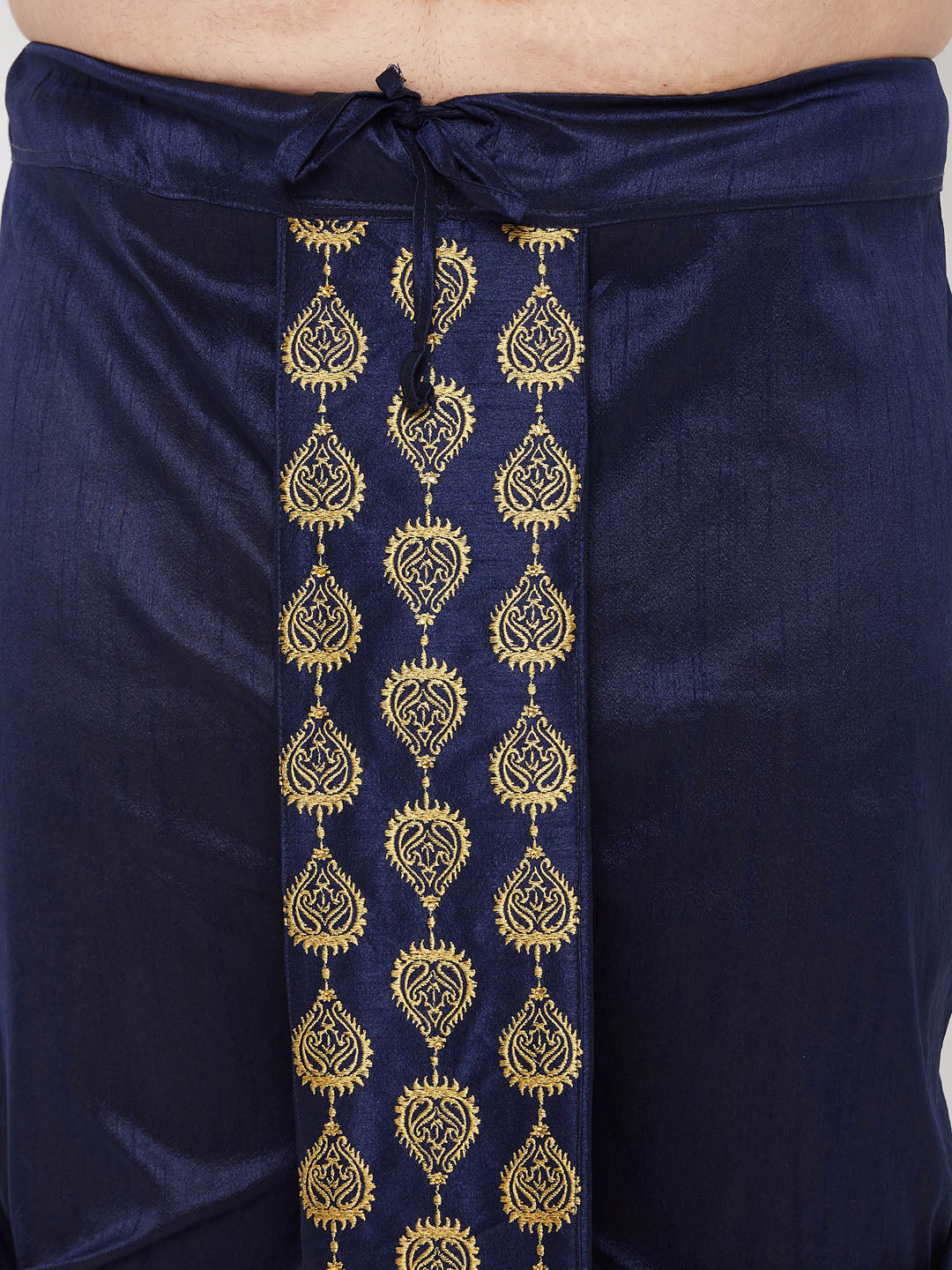 Men's Plus Size Gold Silk Blend Kurta And Navy Blue Dhoti Set