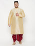 Men's Plus Size Gold Silk Blend Kurta And Maroon Dhoti Set