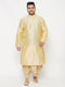 Men's Plus Size Gold Silk Blend Kurta And Gold Dhoti Set