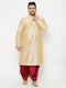 Men's Plus Size Gold Silk Blend Kurta And Maroon Solid Dhoti Set