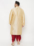 Men's Plus Size Gold Silk Blend Kurta And Maroon Solid Dhoti Set