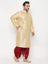 Men's Plus Size Gold Silk Blend Kurta And Maroon Solid Dhoti Set
