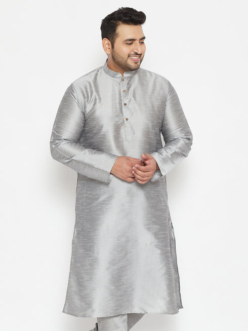 Men's Plus Size Grey Silk Blend Kurta
