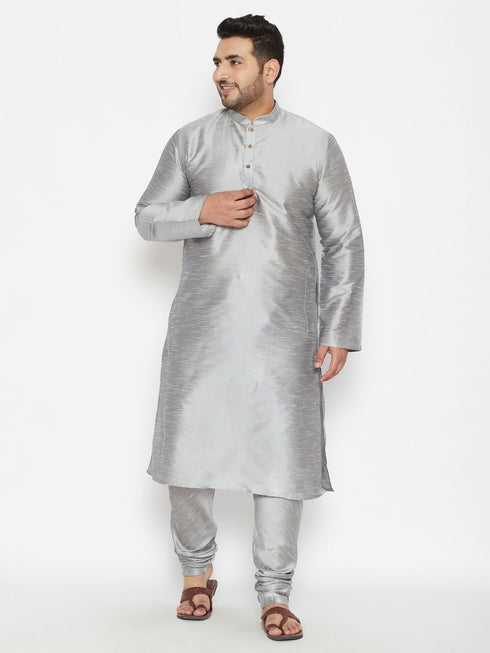 Men's Plus Size Grey Silk Blend Kurta