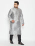 Men's Plus Size Grey And Black Silk Blend Kurta Pyjama Set