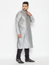 Men's Plus Size Grey And Black Silk Blend Kurta Pyjama Set