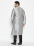 Men's Plus Size Grey And Black Silk Blend Kurta Pyjama Set