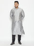Men's Plus Size Grey And Black Silk Blend Kurta Pyjama Set