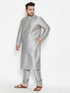 Men's Plus Size Grey Silk Blend Kurta Pyjama Set