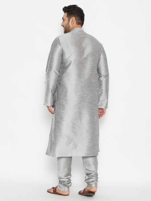 Men's Plus Size Grey Silk Blend Kurta Pyjama Set