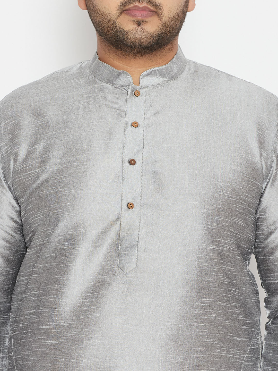 Men's Plus Size Grey Silk Blend Kurta Pyjama Set