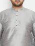 Men's Plus Size Grey Silk Blend Kurta Pyjama Set
