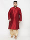 Men's Plus Size Maroon Silk Blend Kurta And Gold Dhoti Set