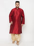 Men's Plus Size Maroon Silk Blend Kurta And Gold Dhoti Set