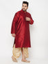 Men's Plus Size Maroon Silk Blend Kurta And Gold Dhoti Set